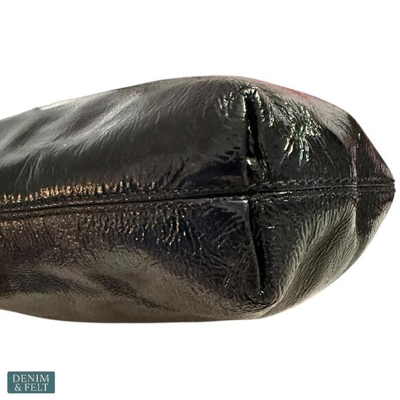 Michael Kors Black Patent Leather Tote Bag Gold Chain Shoulder Straps Large - Picture 8 of 13